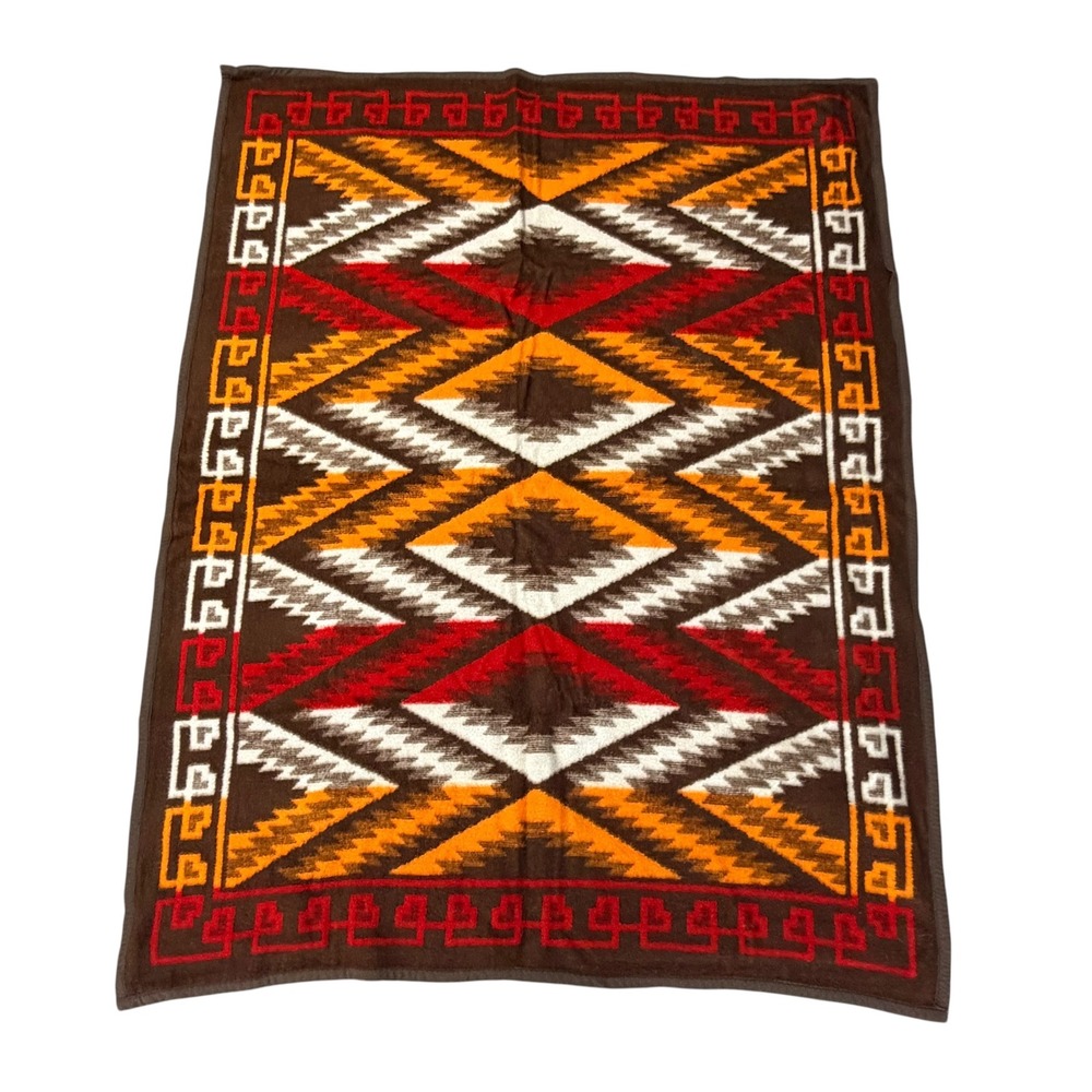 Vintage Kare Free Dolan Southwestern Geometric Throw Blanket Brown Red Orange